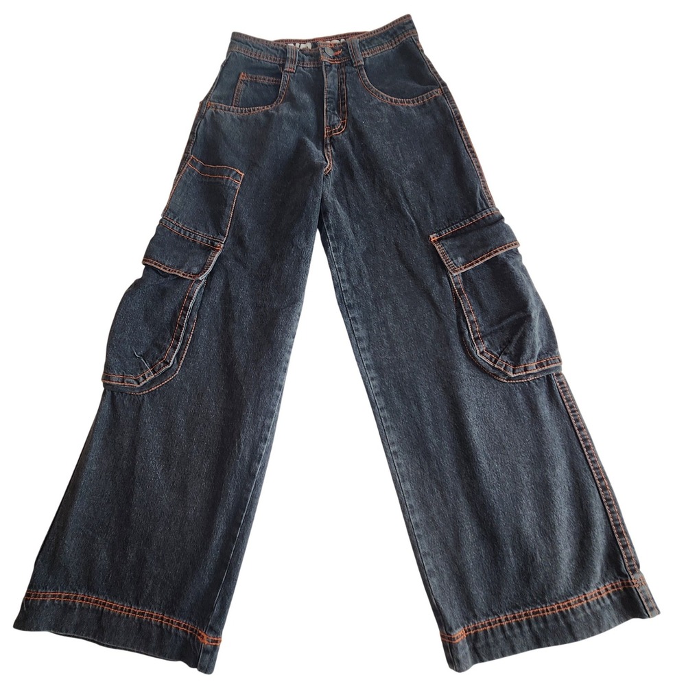 ALAB Mega Overheat Cargo Jeans 28 Gray Orange Baggy Denim Skater Streetwear Punk